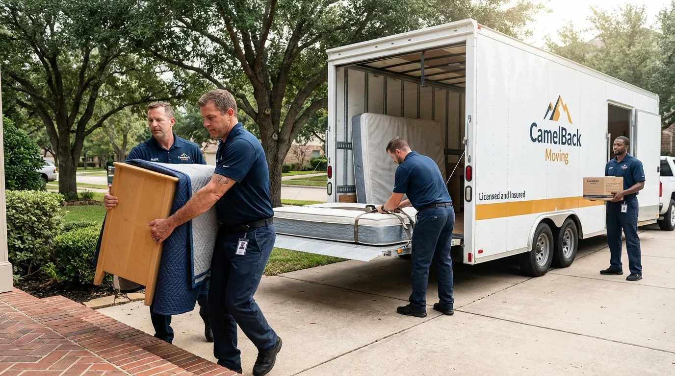 Crew loading residential truck for cross-state move from Holloman Air Force Base, NM